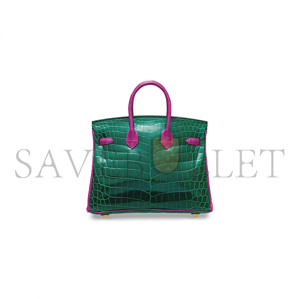 HERMÈS MASTER BIRKIN 30 CROCODILE LEATHER EMERALD AND PINK-PURPLE GOLD BUCKLE H041367CKN2 (30*22*16cm)